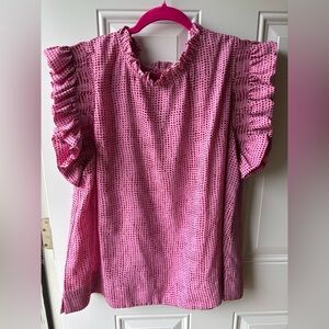 JODIFL Pink and Red Ruffle Blouse